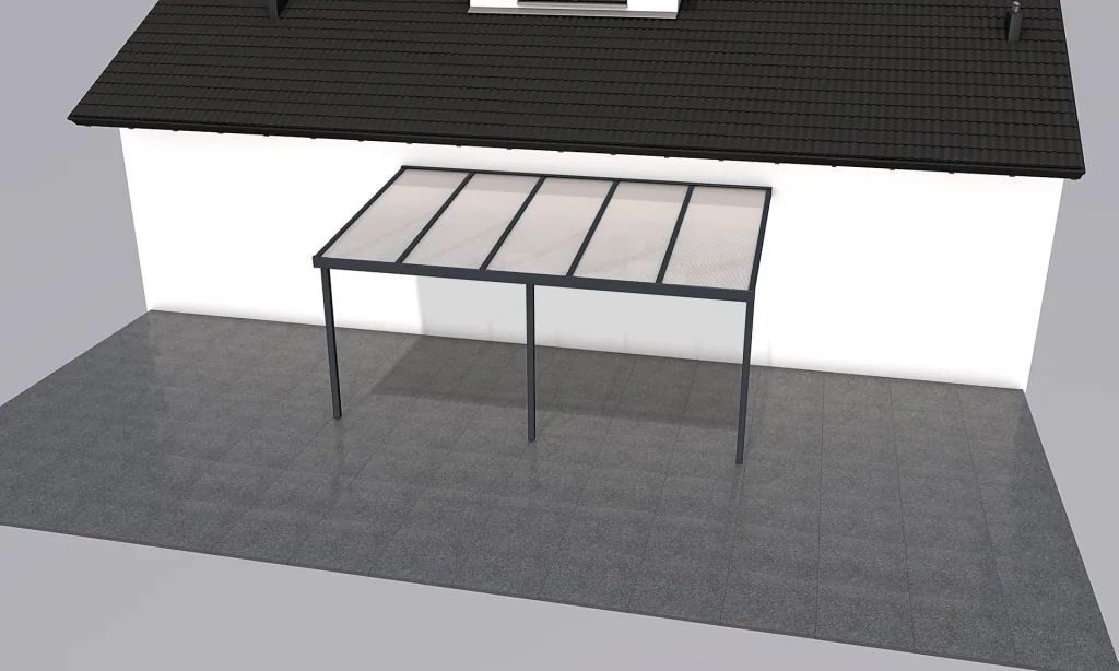 Terrassendach Premium, anthrazit, 5100 x 3060 mm - Polycarbonat Stegplatten 16 mm, weiß gestreift