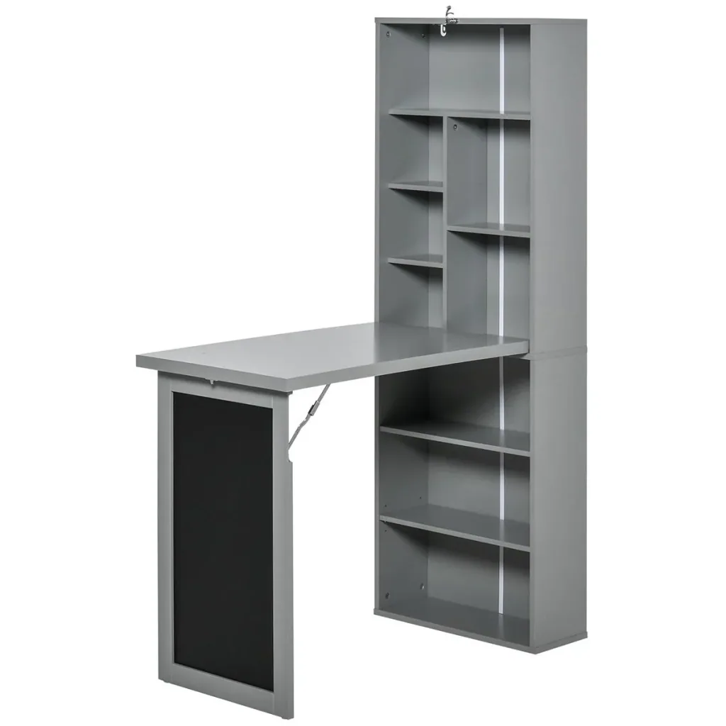 Schreibtisch klappbar mit 6 Fächer Bücherregal mit 3 Regale Computertisch Bürotisch E1 Spanplatte Metallrahmen Dunkelgra