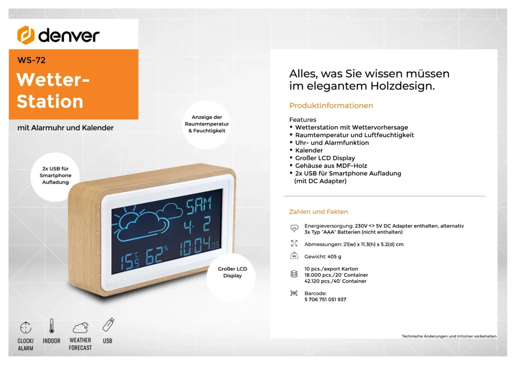 Wetterstation mit Funkuhr, Wecker und 2 USB Ladebuchsen