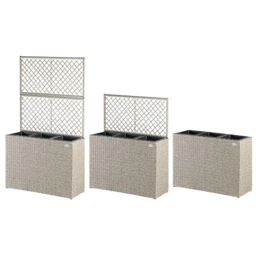 Polyrattan-Pflanzgefäß mit Spalier Creme