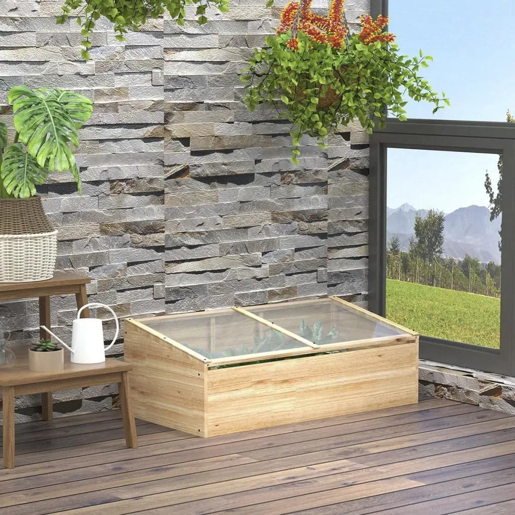Gewächshaus Holz Frühbeet Frühbeetkasten Treibhaus Garten & Pflanzkasten-System für Garten Balkon, 100 x 50 x 35 cm, Nat