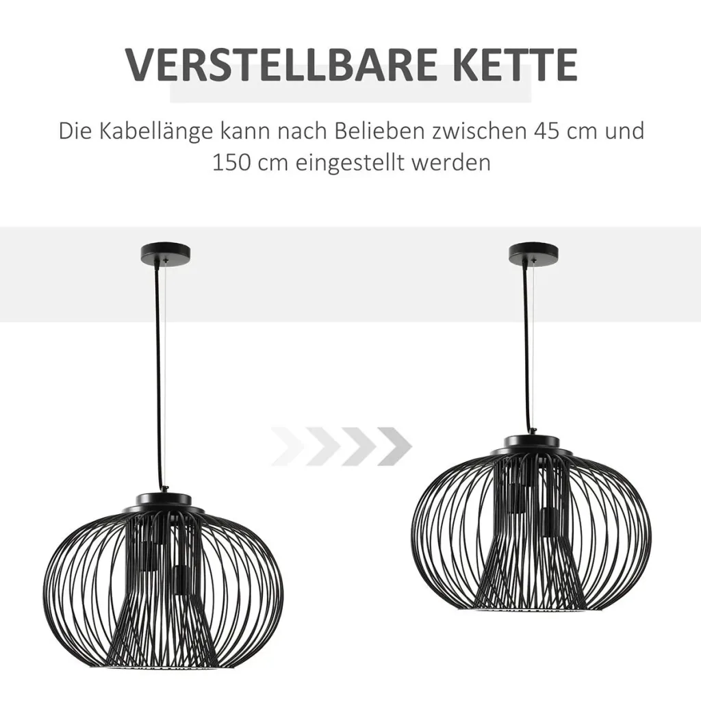 Pendelleuchte Hängelampe Deckenleuchte industriell Stil Kugelpendel Deckenstrahler E27 einstellbare Länge Metall Schwarz