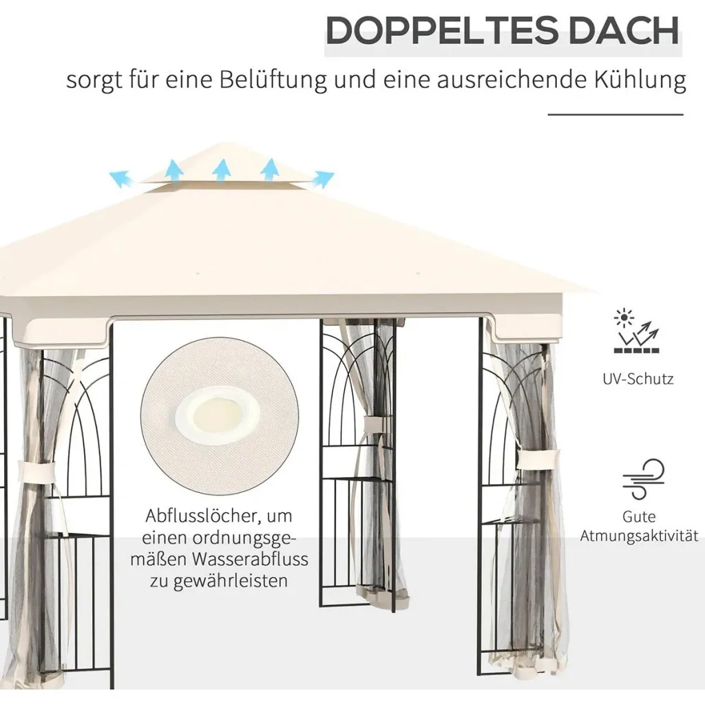 Sonnenschirm 2,6 m mit 3-stufigem Dach Stahl Polyester Dunkelgrau