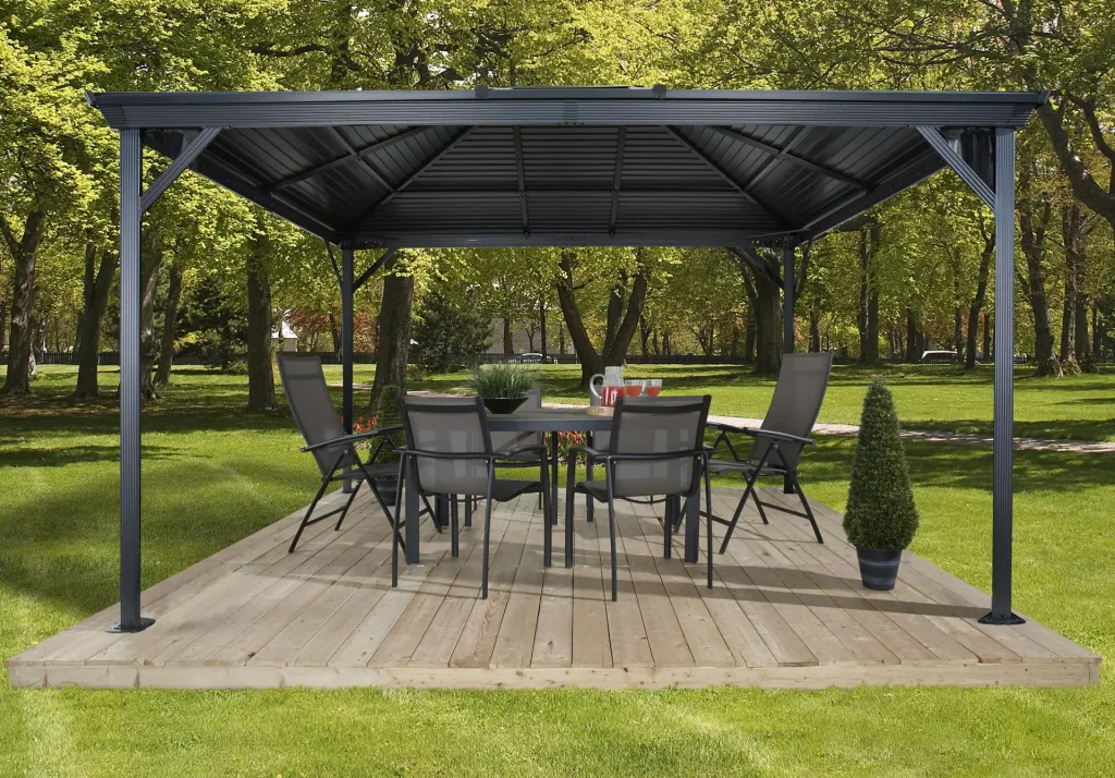 Sojag Pavillon Ventura 1010 295,5×295,5×260,5 cm Basaltgrau – Alu-Pavillon mit Stahldach