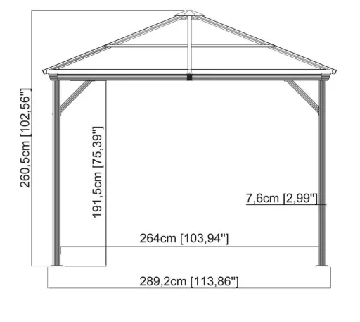 Sojag Pavillon Ventura 1010 295,5×295,5×260,5 cm Basaltgrau – Alu-Pavillon mit Stahldach