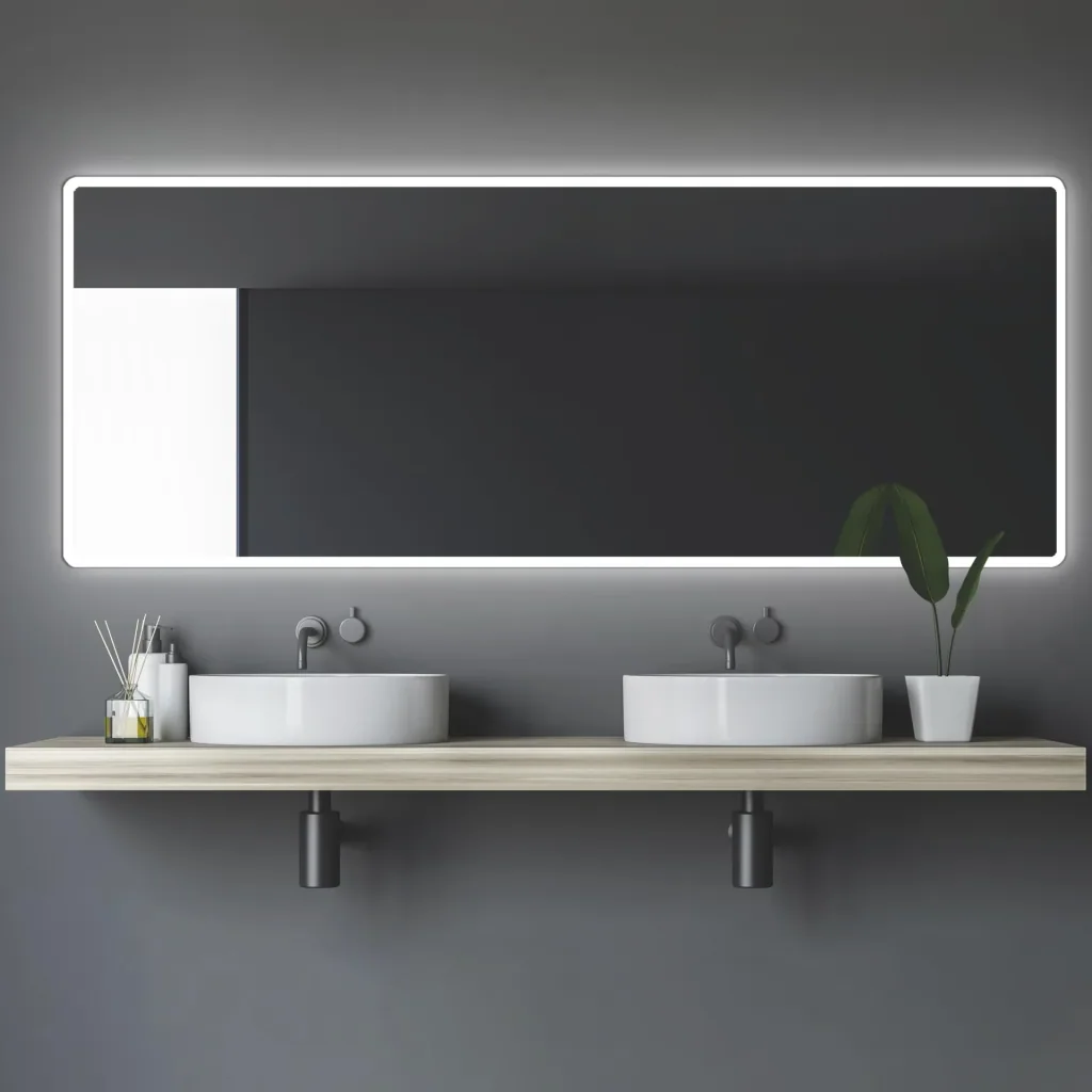 Badezimmerspiegel mit Beleuchtung, "Moon" - 180 x 70 cm - mit umlaufenden Raumlicht - Lichtfarbe neutralweiß