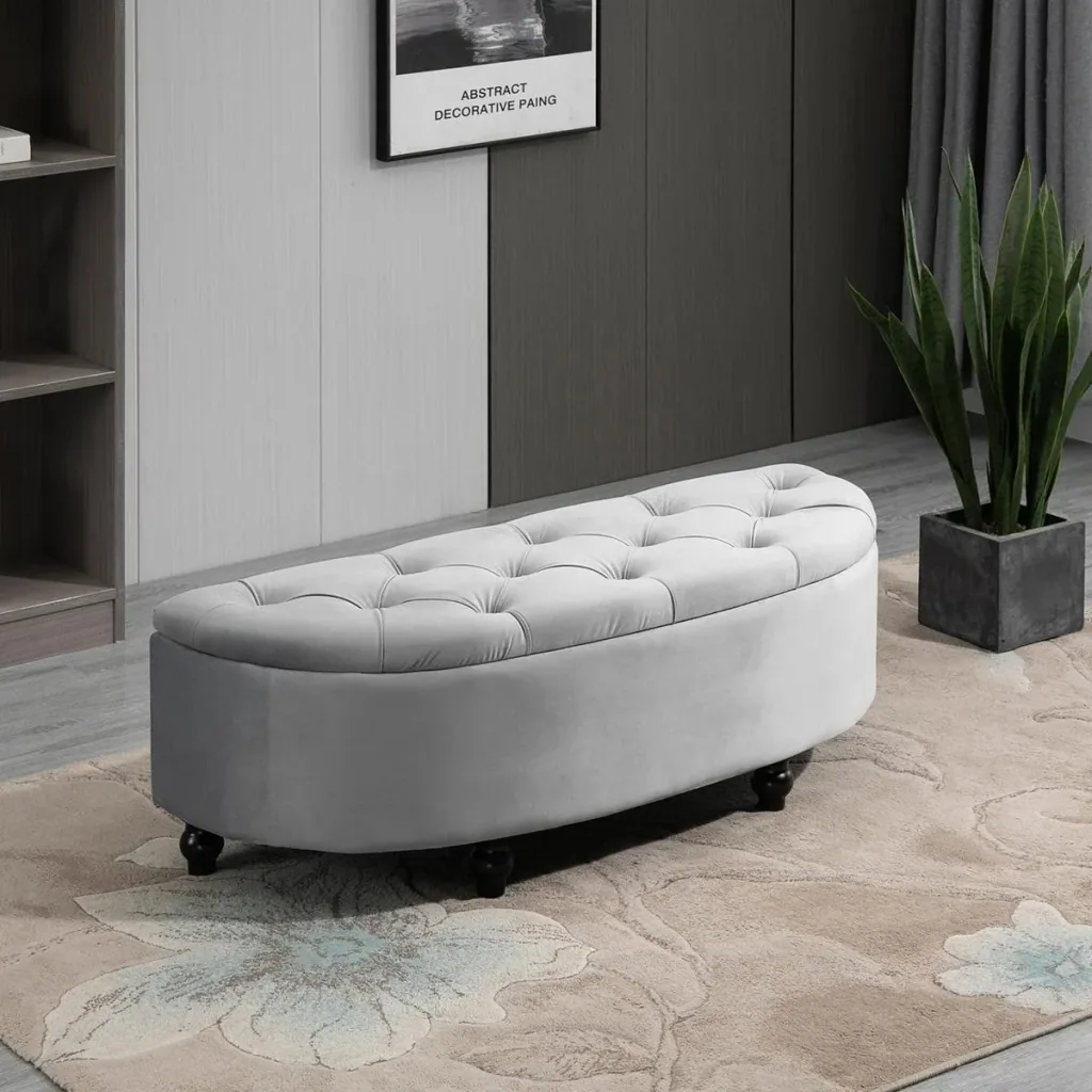 Sitzbank Sitzhocker Sitztruhe Aufbewahrungsbox Fußbank mit Stauraum geöffnetem Deckel für Schlafzimmer Velvet-Touch Gumm