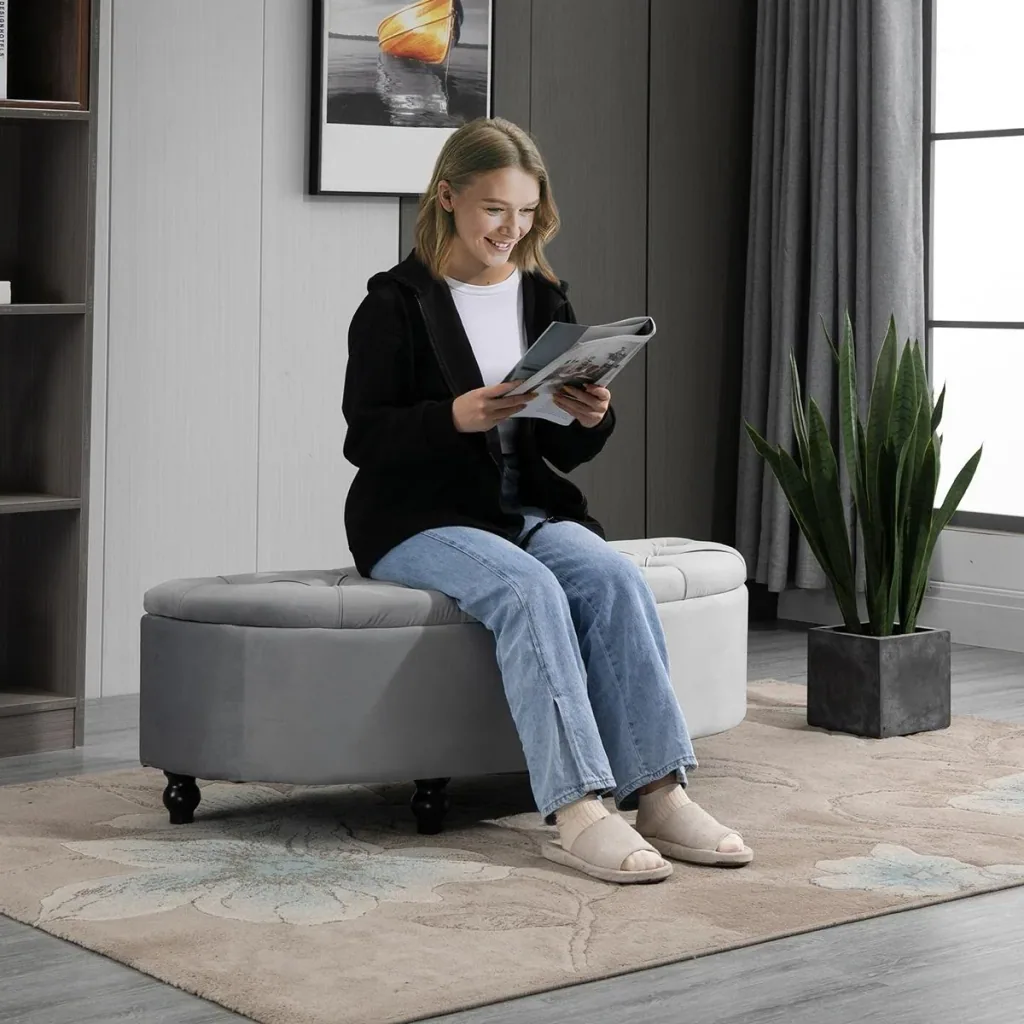 Sitzbank Sitzhocker Sitztruhe Aufbewahrungsbox Fußbank mit Stauraum geöffnetem Deckel für Schlafzimmer Velvet-Touch Gumm