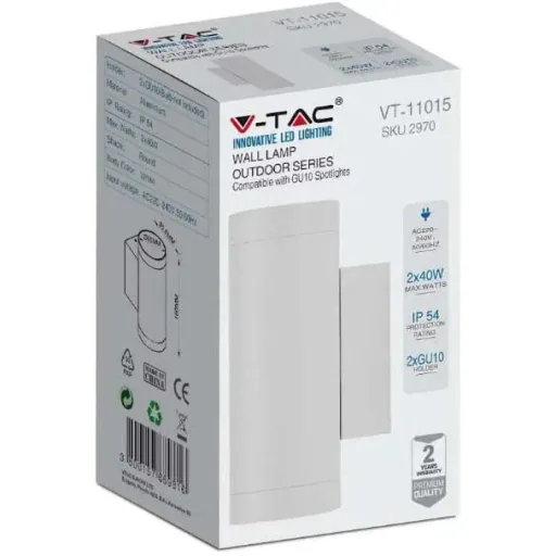 VT-11015 Wandleuchte außen Up/Down - GU10 - Aluminium - Weiß - IP44