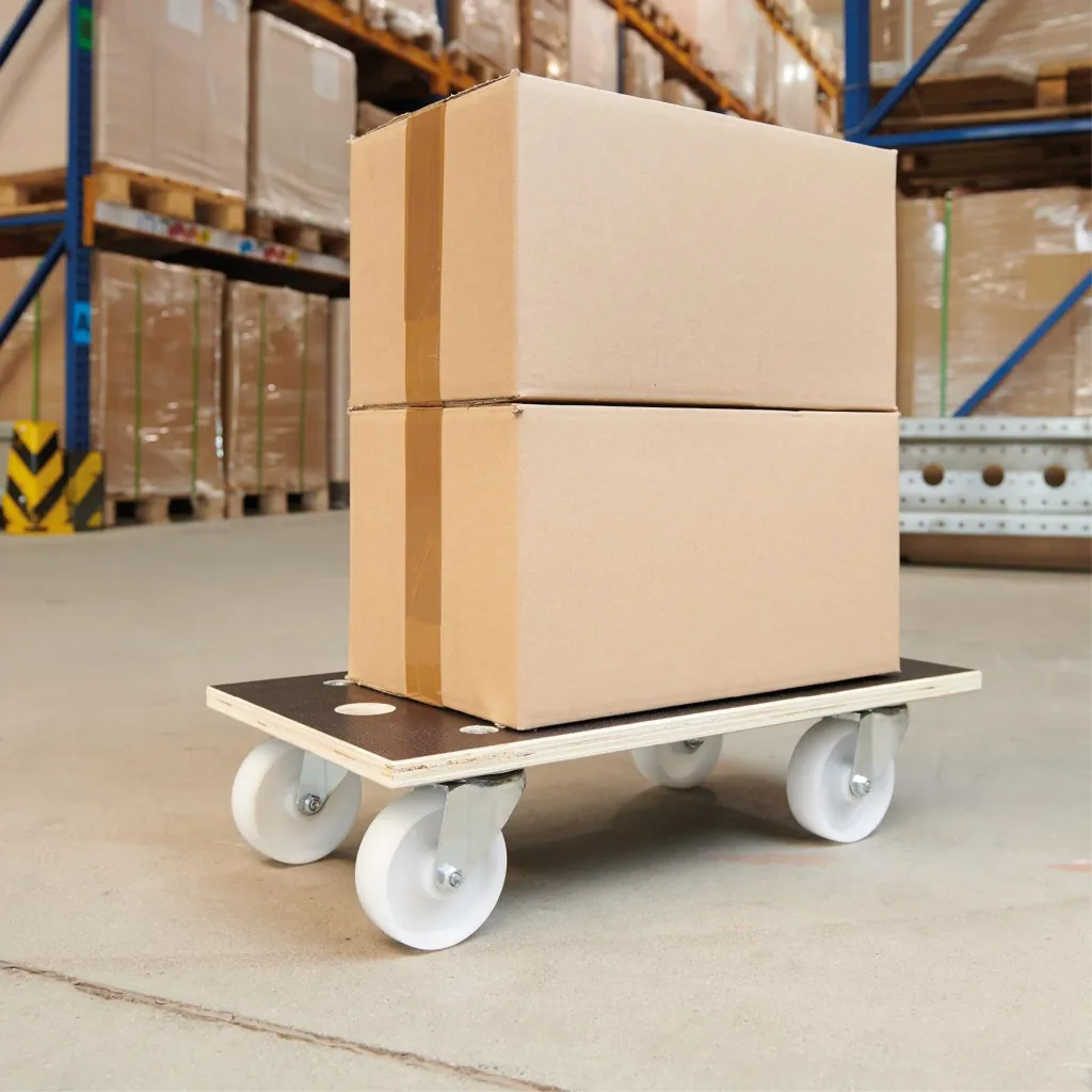 Transporthilfe MM 1111, 57,5 x 30 x 13,5 cm, harte Rollen Ø 100 mm, Rollenlager, Platte Maxigrip FSC®, Tragkraft 400 kg