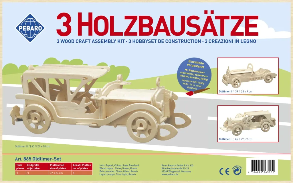 Holzbausatz "Oldtimer", drei verschiedene Modelle - Varianten möglich