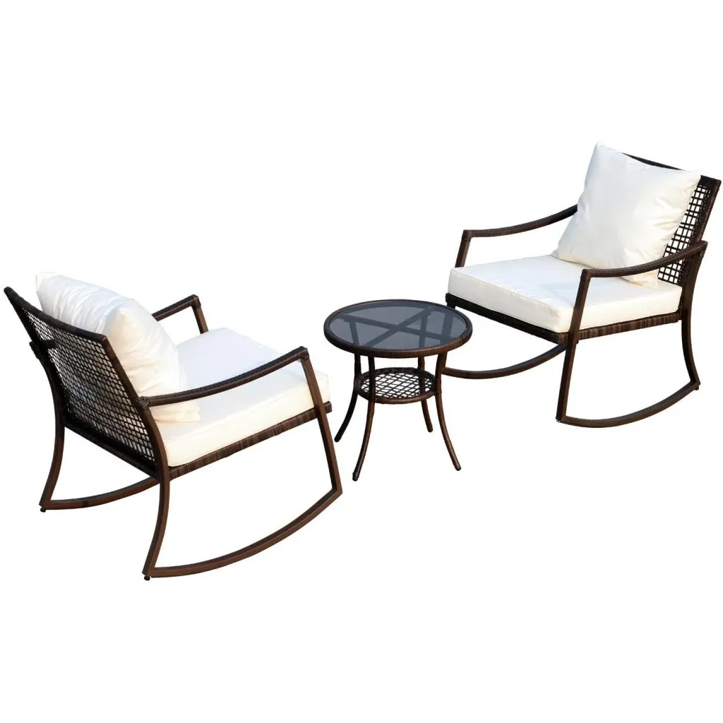 Gartengarnitur Schaukelstuhl Set 7 tlg, Rattan Braun
