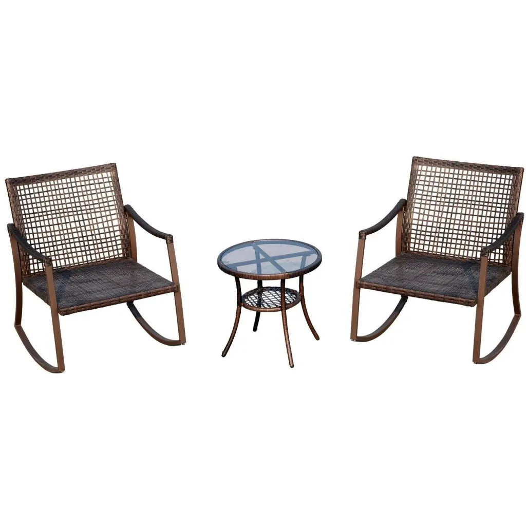 Gartengarnitur Schaukelstuhl Set 7 tlg, Rattan Braun