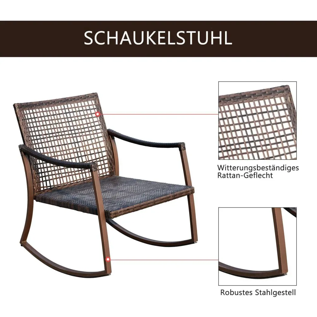 Gartengarnitur Schaukelstuhl Set 7 tlg, Rattan Braun