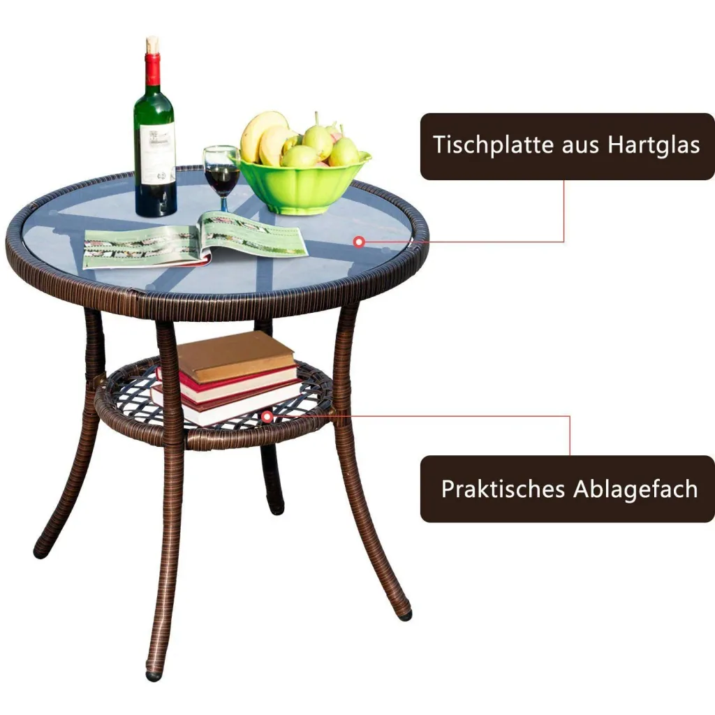 Gartengarnitur Schaukelstuhl Set 7 tlg, Rattan Braun