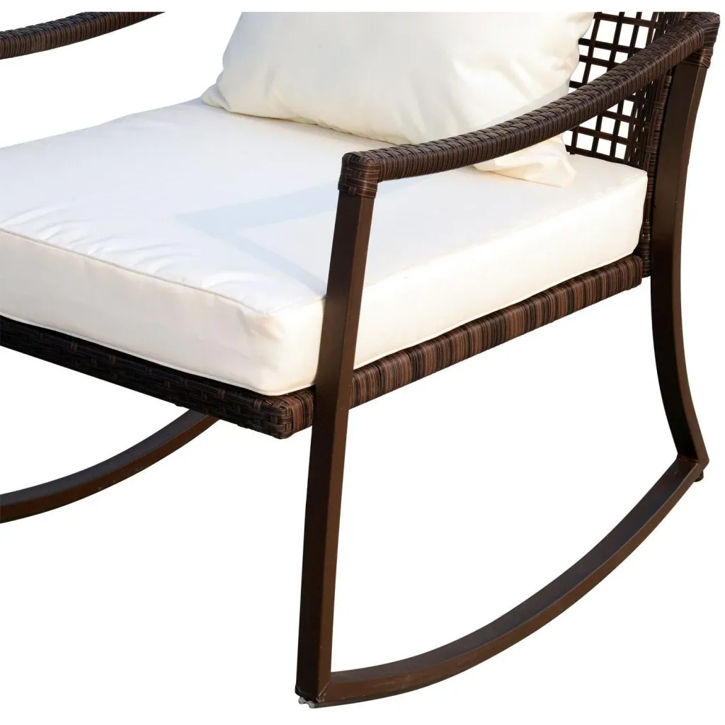 Gartengarnitur Schaukelstuhl Set 7 tlg, Rattan Braun