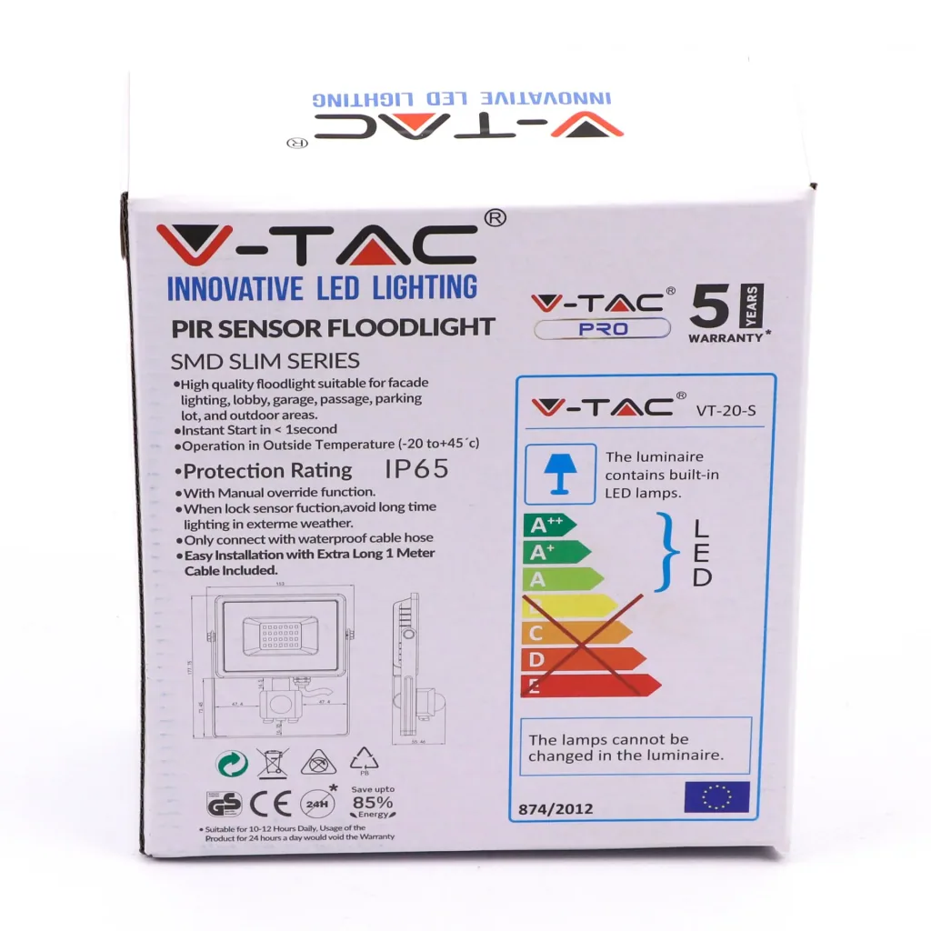 VT-20-S-W LED-Scheinwerfer mit Sensor - 20 W - 1600 Lm - 4000K - weiß