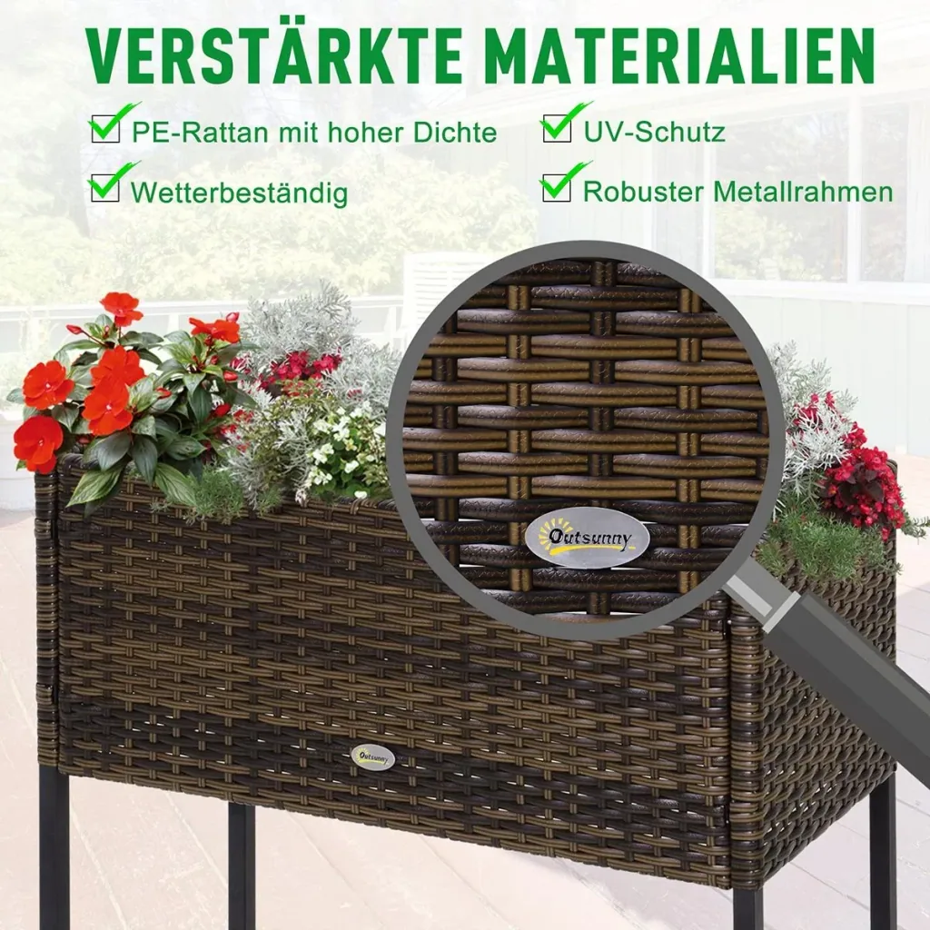 Poly Rattan Hochbeet Blumenkasten mit Füßen Blumentopf mit Ablage Braun 70 x 30 x 72 cm