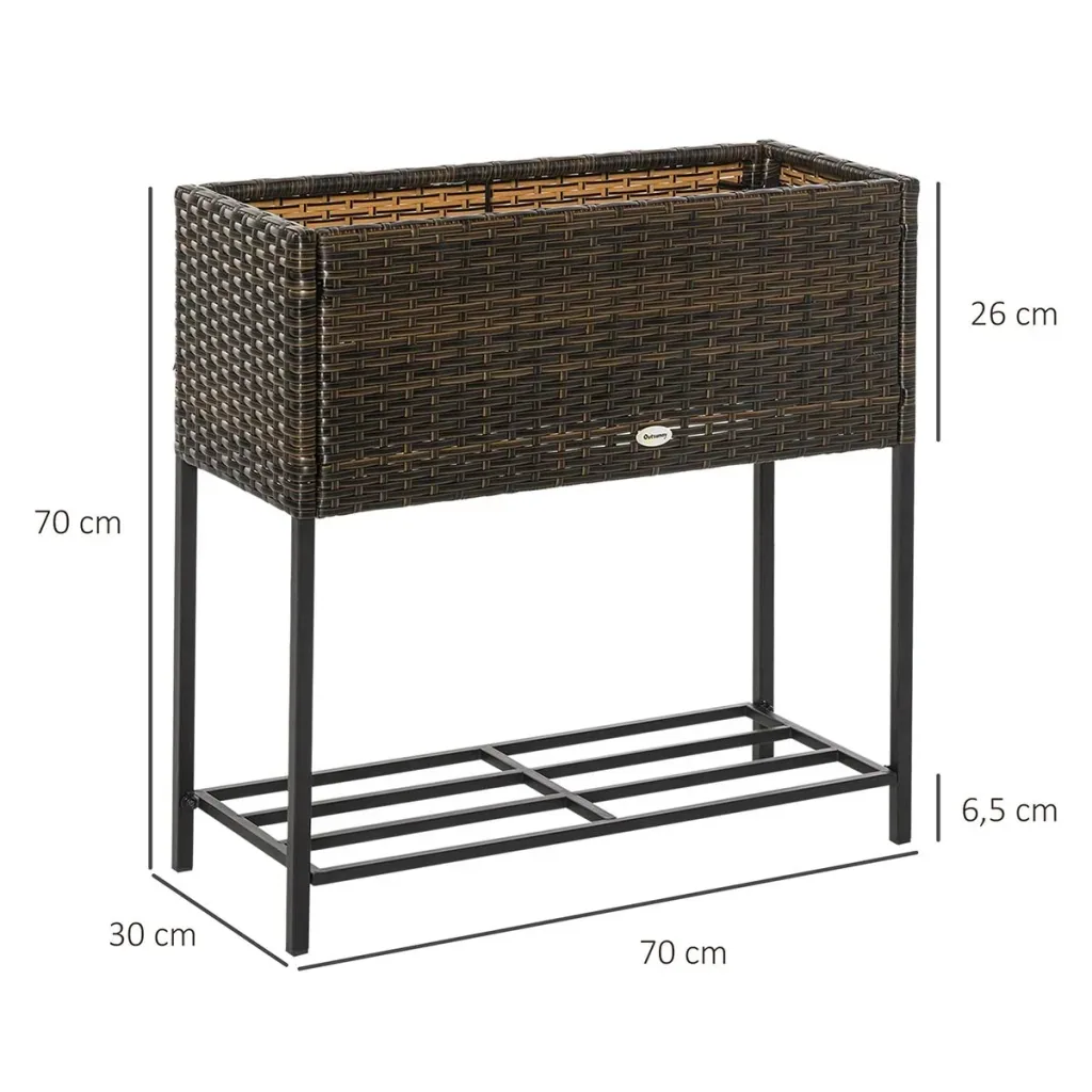 Poly Rattan Hochbeet Blumenkasten mit Füßen Blumentopf mit Ablage Braun 70 x 30 x 72 cm