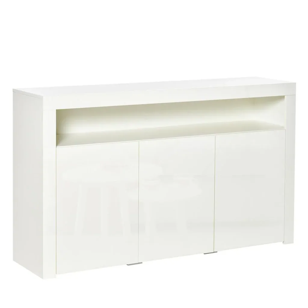 Sideboard Hochglanz Vorratsschrank Küchenschrank mit LED-Licht und Glasablage für Eingang Essbereich Wohnzimmer Material