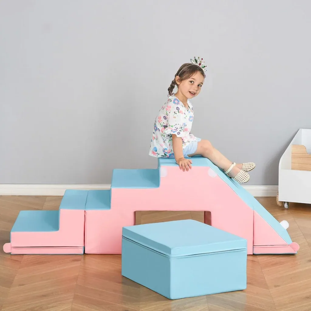 Bausteinset 2er-Set Bausteine Tisch- und Stuhlset Rutsche rekonfigurierbares Design Bauspielzeug Schaumstoffblöcke für 1