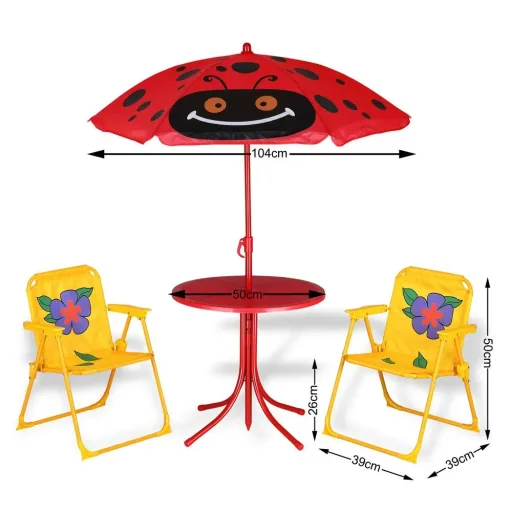 Kindergartenset Käfer - 2 Stühle 1 Tisch mit Sonnenschirm