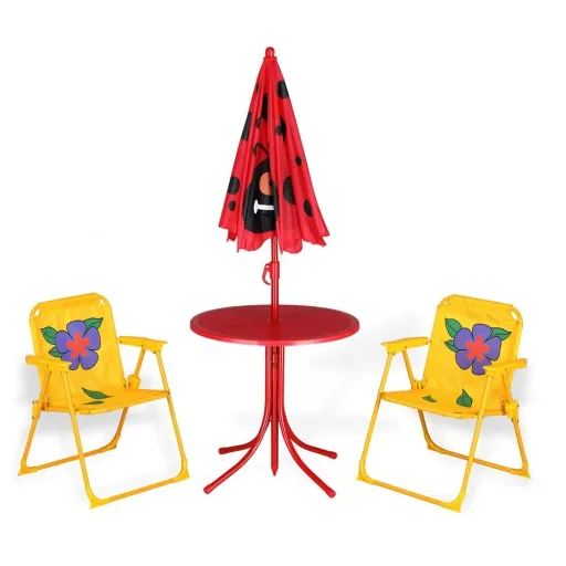 Kindergartenset Käfer - 2 Stühle 1 Tisch mit Sonnenschirm
