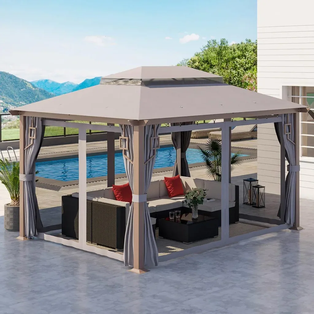 Gartenpavillon - inkl. Vorhänge - Grau - 4 x 3 m
