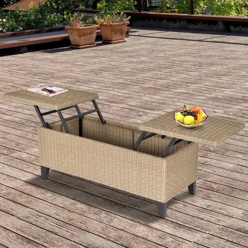 2in1 Gartentisch mit Stauraum khaki