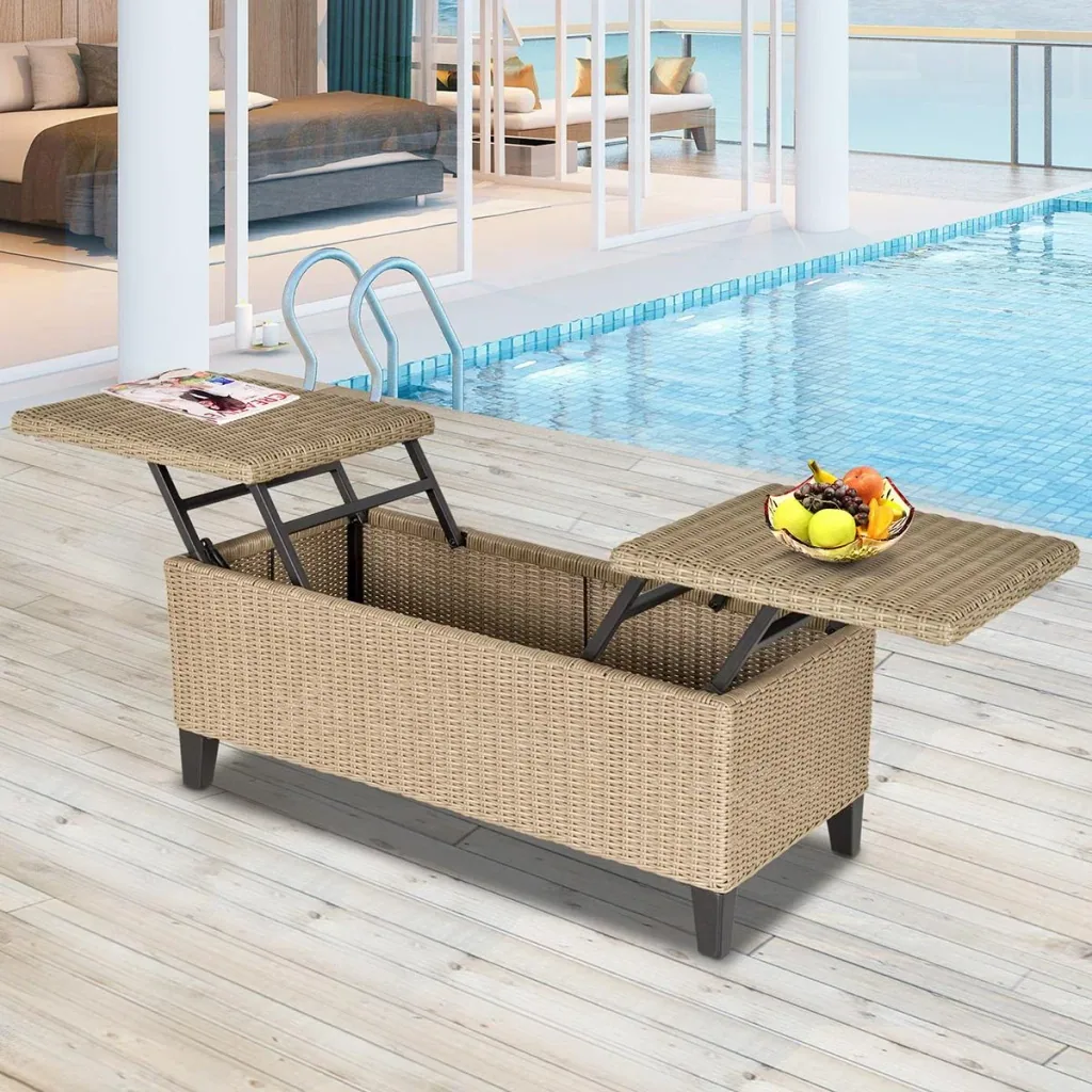 2in1 Gartentisch mit Stauraum khaki