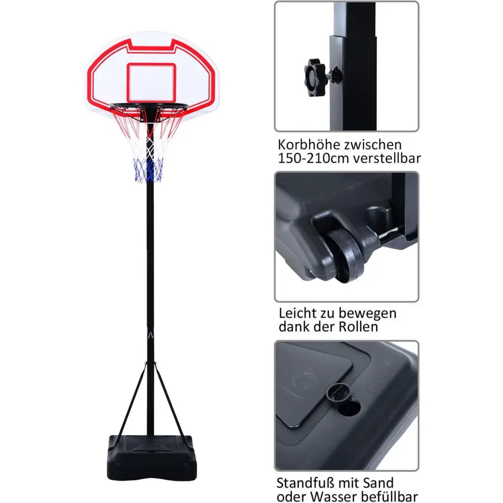 Kinder Basketballkorb mit Ständer schwarz/weiß/rot