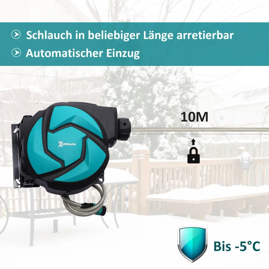 Schlauchtrommel Wandschlauchbox 180° schwenkbar Frostschutz -5 45 °C Kunststoff Grün + Schwarz 10 m