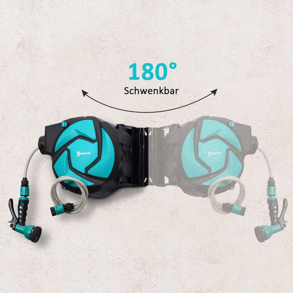 Schlauchtrommel Wandschlauchbox 180° schwenkbar Frostschutz -5 45 °C Kunststoff Grün + Schwarz 10 m