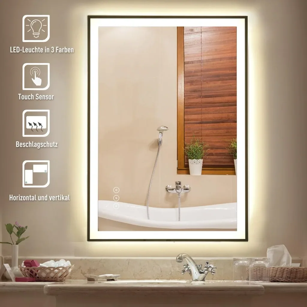 LED-Spiegel mit Touch-Schalter silber