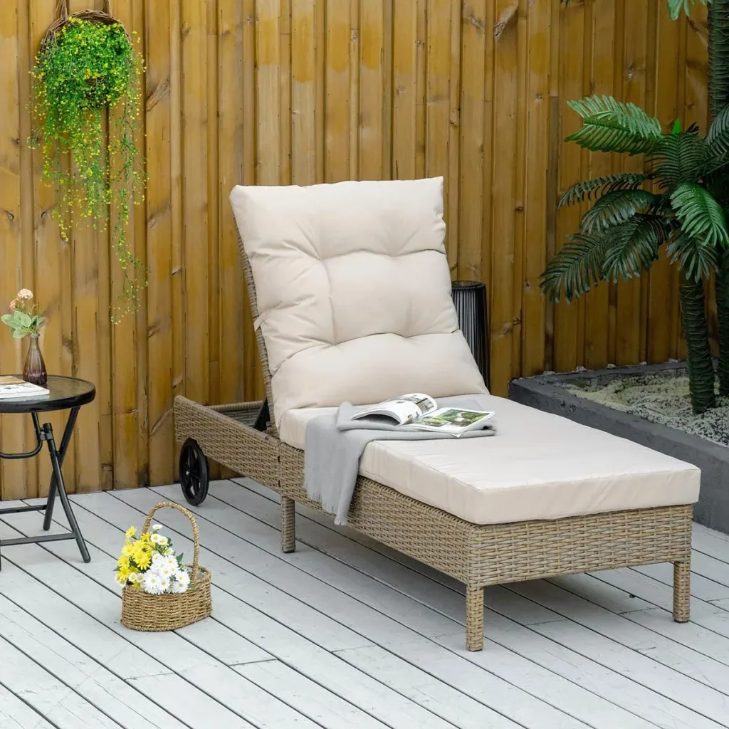 Gartenliege Rattanoptik Natur+Khaki 200 x 66 x 92 cm