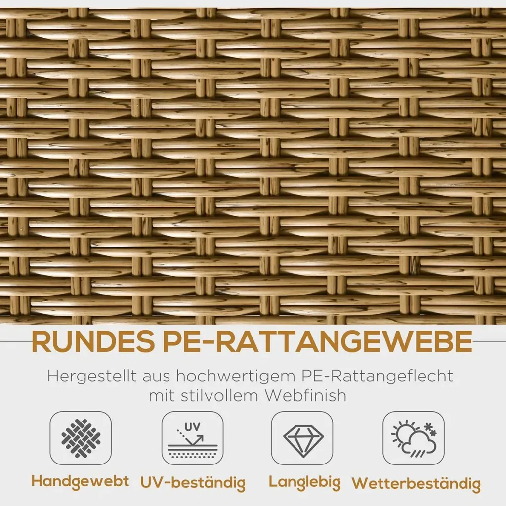 Gartenliege Rattanoptik Natur+Khaki 200 x 66 x 92 cm