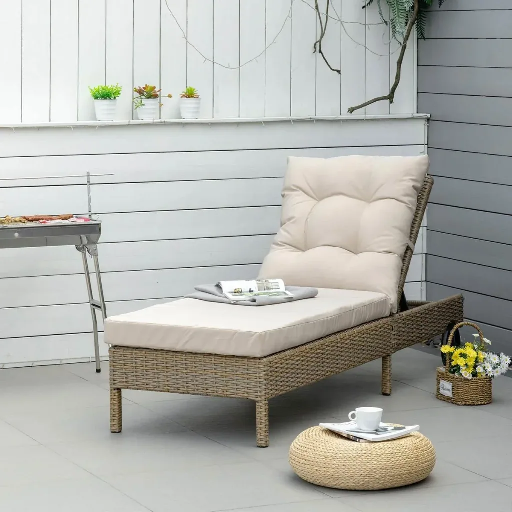 Gartenliege Rattanoptik Natur+Khaki 200 x 66 x 92 cm