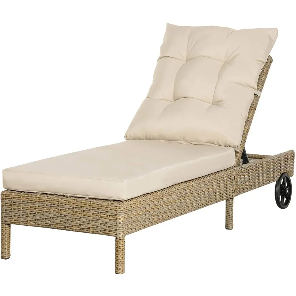 Gartenliege Rattanoptik Natur+Khaki 200 x 66 x 92 cm