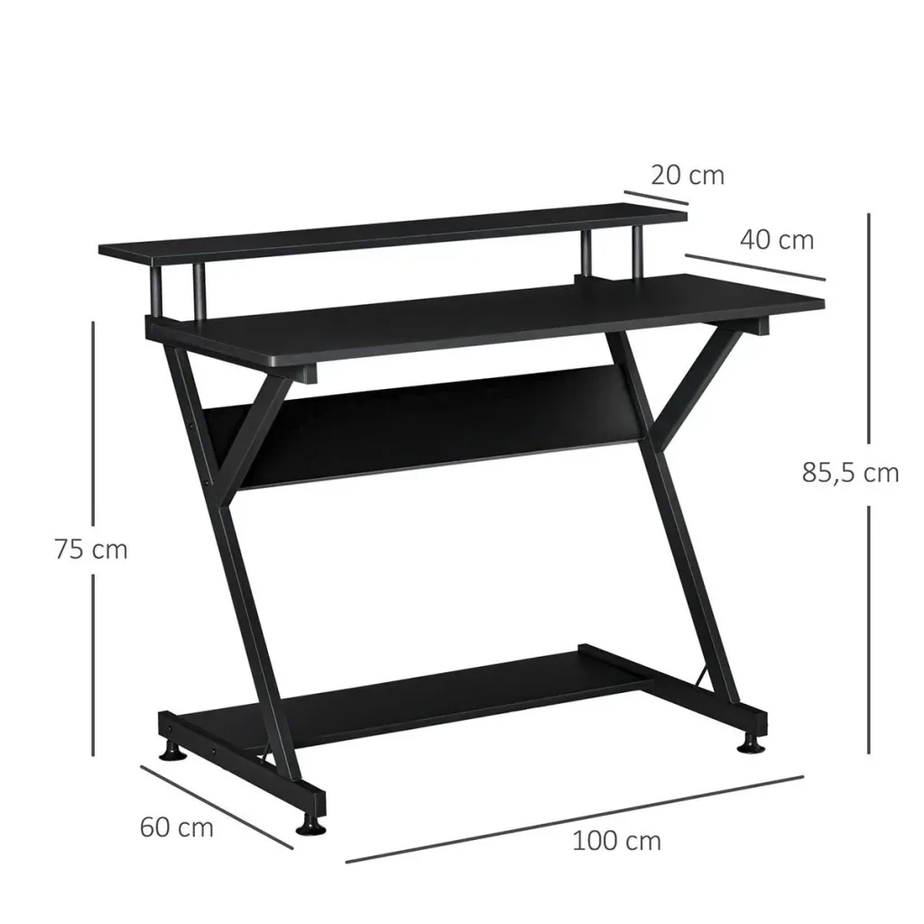 Computertisch industrieller Stil mit Höhenverstellbar Fußbett MDF Metall Schwarz 100 x 60 x 85,5 cm