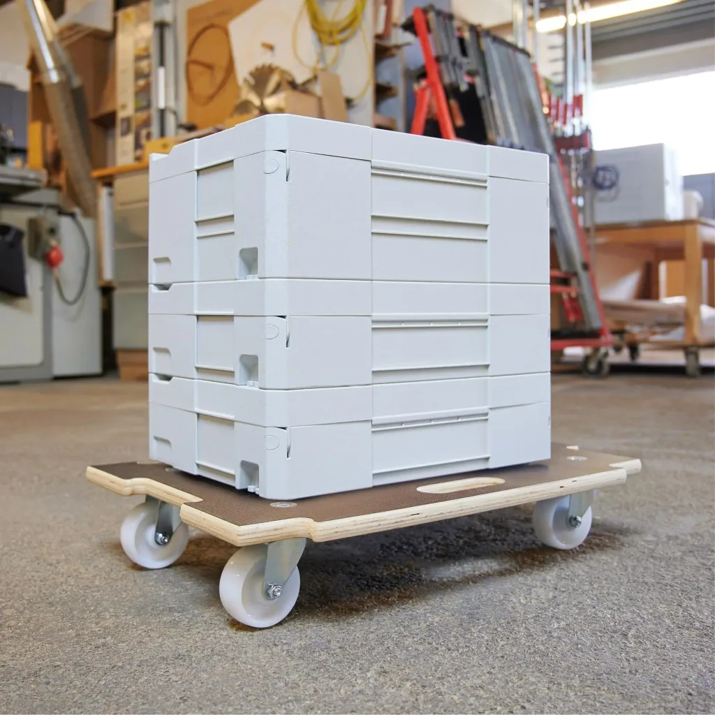 Transporthilfe MM 1383, 59 x 39 x 11 cm, harte Rollen Ø 75 mm, Rollenlager, Platte Maxigrip FSC®, Tragkraft 250 kg