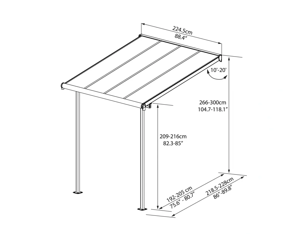 Palram Terrassenüberdachung Sierra 224,5×228×300 cm Weiß – Aluminium mit Polycarbonat-Dach