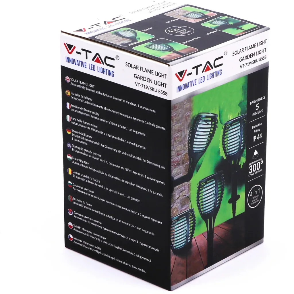 VT-719 Solarlampen-Taschenlampe mit beweglicher Flamme und Dämmerungssensor