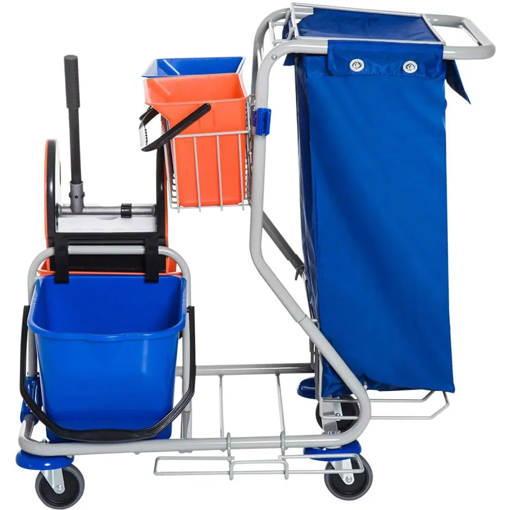Putzwagen Reinigungswagen 4 Fahreimer mit Rollen Blau-Orange