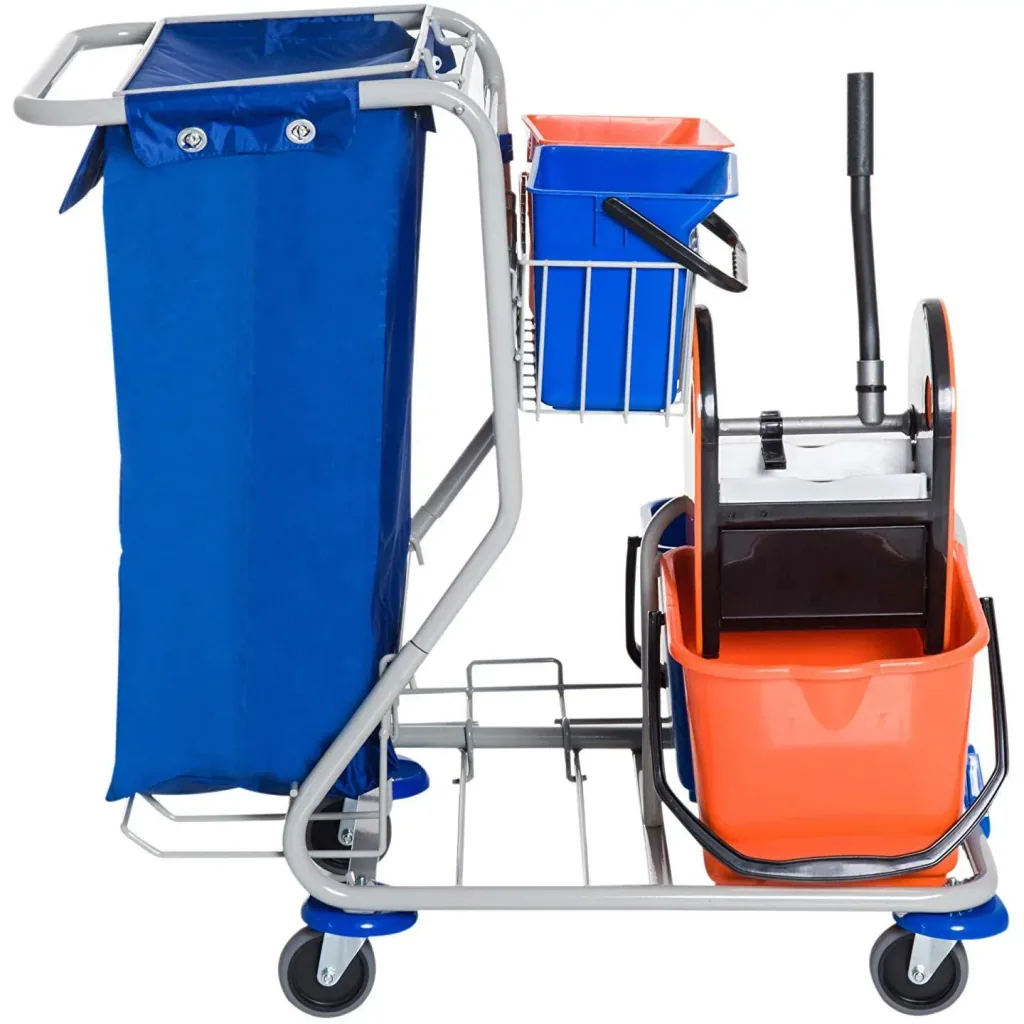 Putzwagen Reinigungswagen 4 Fahreimer mit Rollen Blau-Orange