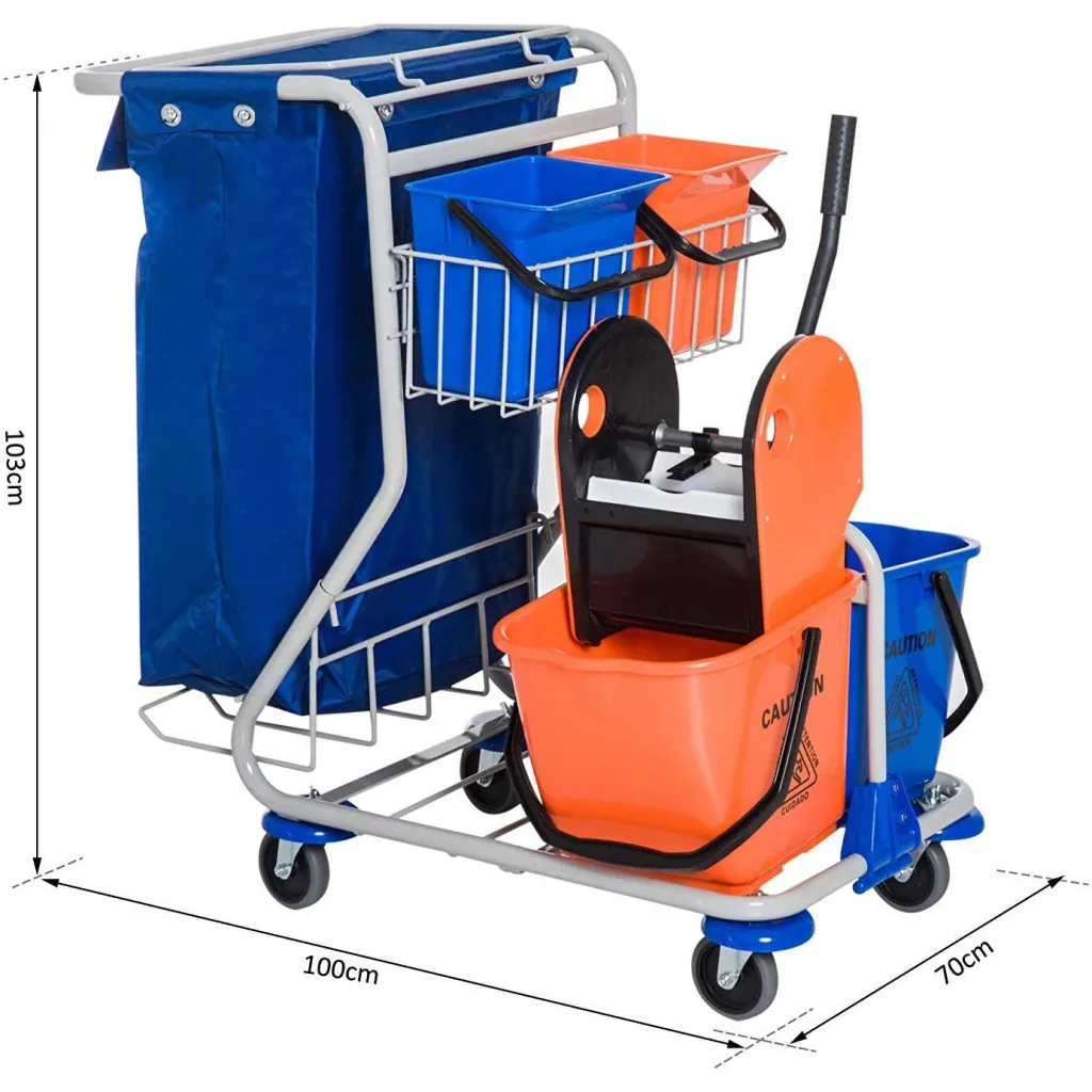 Putzwagen Reinigungswagen 4 Fahreimer mit Rollen Blau-Orange