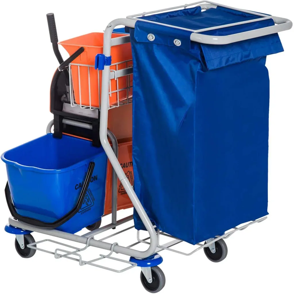 Putzwagen Reinigungswagen 4 Fahreimer mit Rollen Blau-Orange