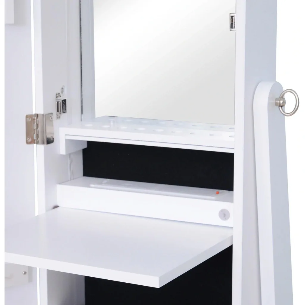 Spiegelschrank LED Schmuckschrank mit Innenspiegel klappbare Ablage Standspiegel Weiß