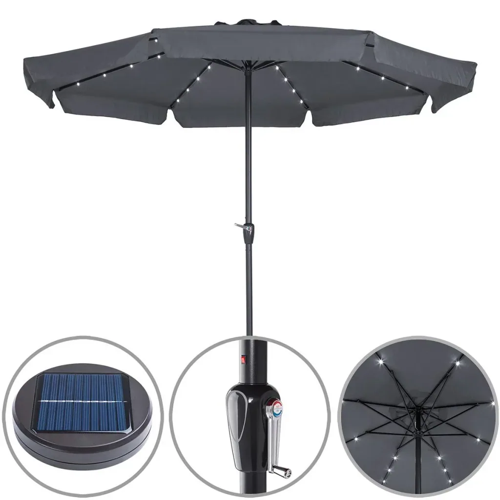 Sonnenschirm Athen mit LED-Beleuchtung anthrazit - Ø 3,3m