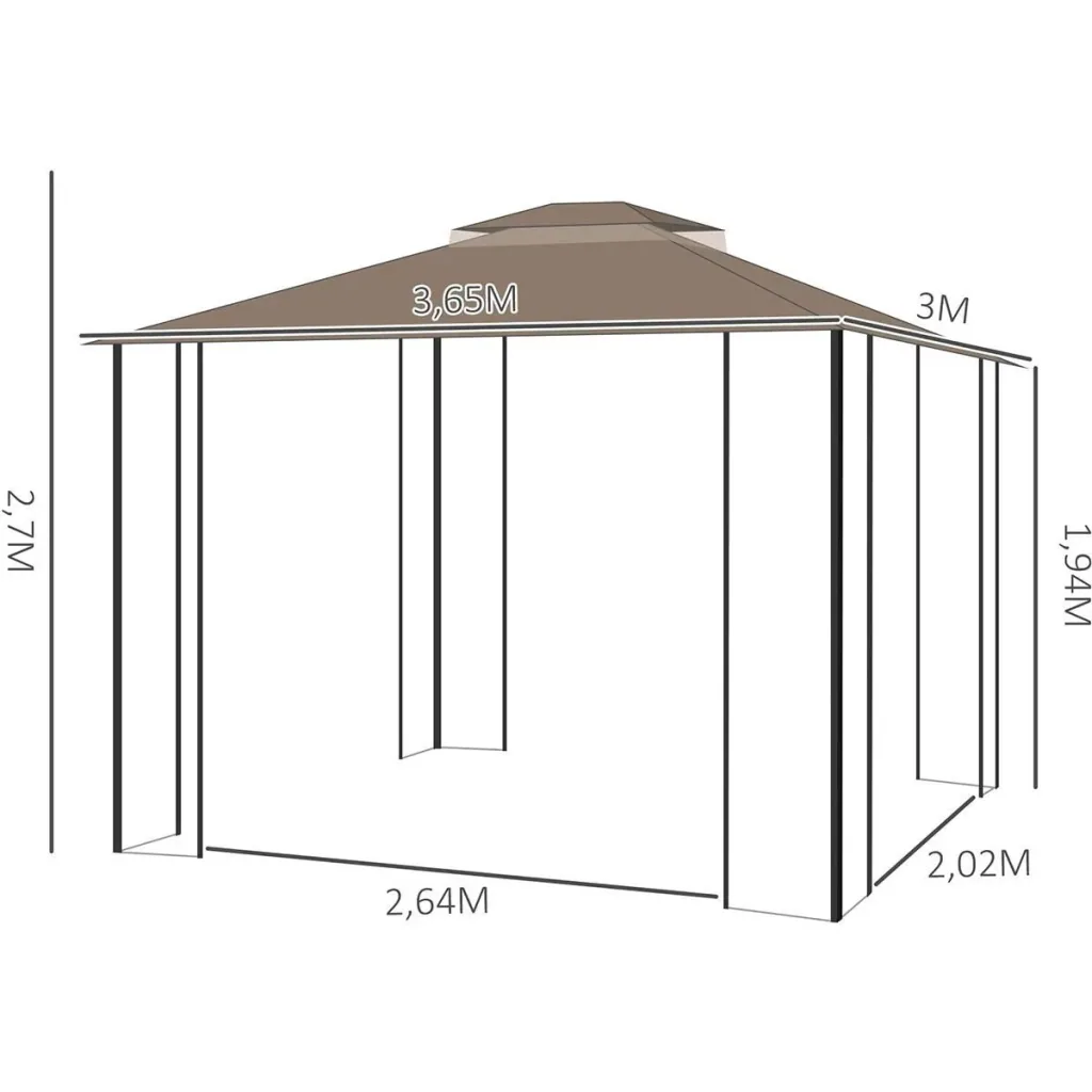 Gartenlaube mit Schirm - Braun/Beige - 3,7 x 3 m
