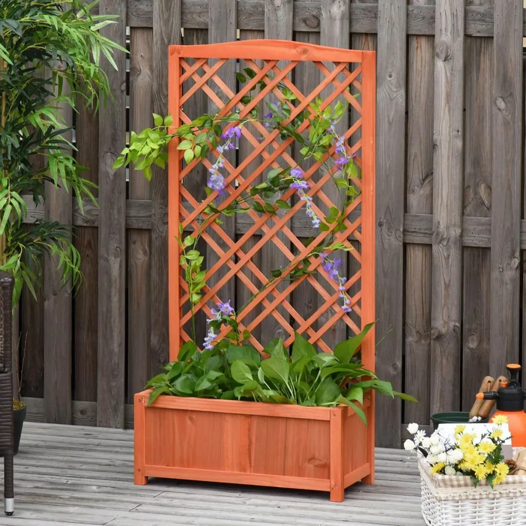Blumenkasten mit Kletterwand - Holz - 60 x 30 x 122,5 cm